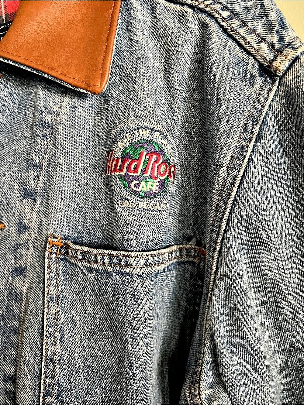 Hard Rock Cafe Custom Classics Denim Shirt Jacket Blue Brown Size Medium - Picture 4 of 7